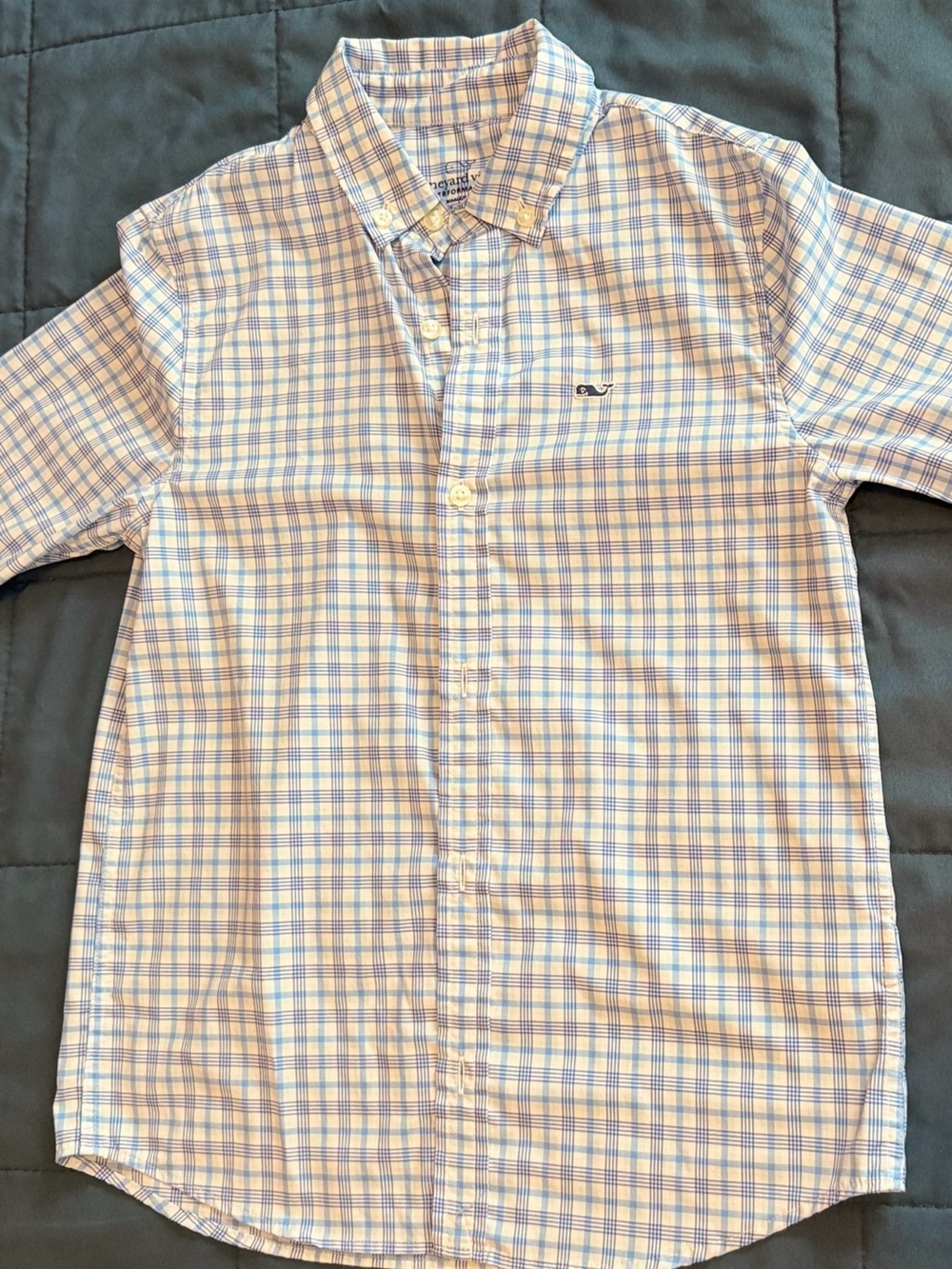 Vineyard Vines Boys’s Light Blue & White Plaid Button-Down Shirt